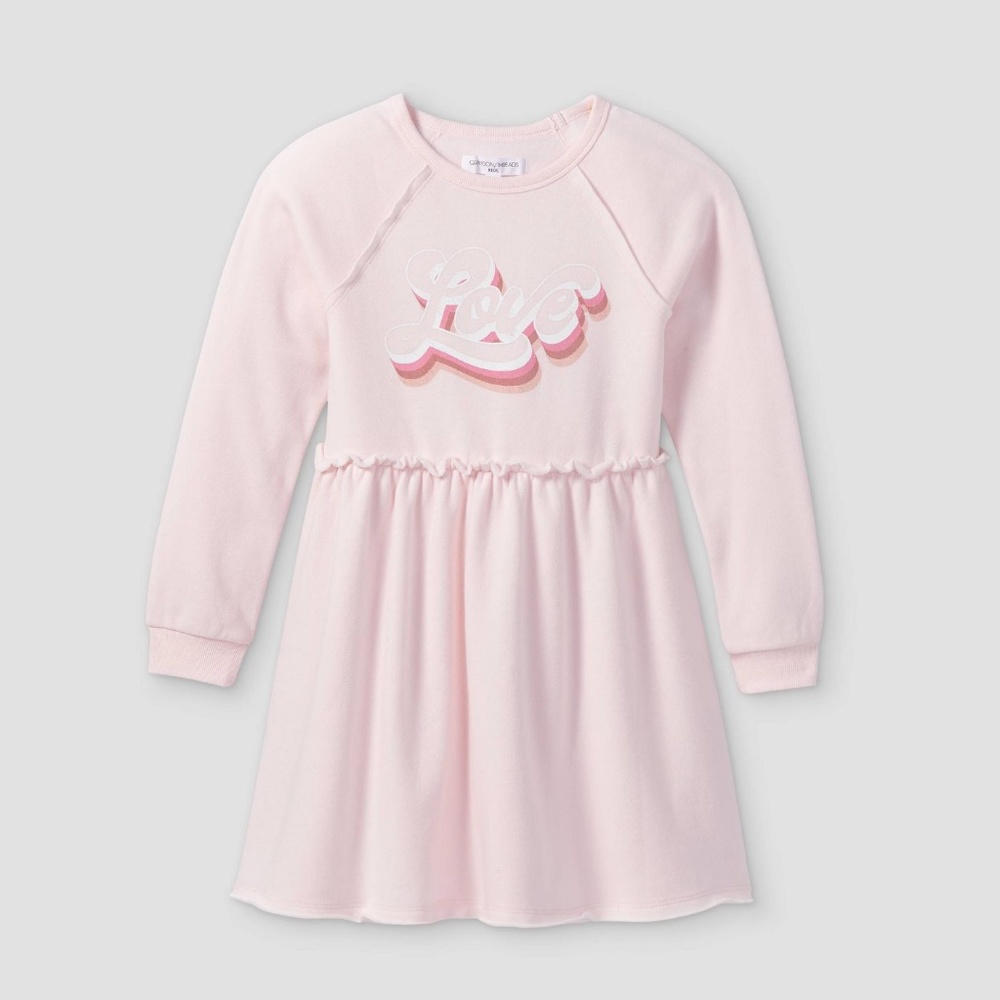 Grayson Threads Girls' Long Sleeve Pink Heart Fleece Dress Valentine’s Day NWT